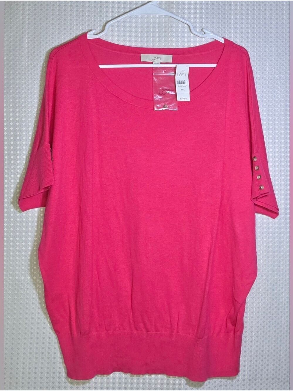 LOFT Hot Pink Dolman Sleeve Sweater Top NWT Women's 2X Button Sleeve - Picture 3 of 15